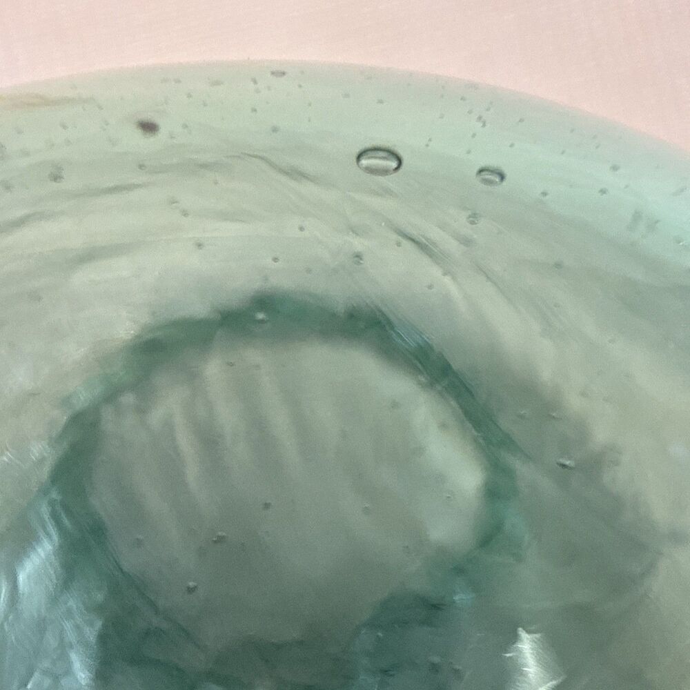 Beautiful Vintage Blue-Green Hand Blown Glass 6.5” Tall - Wide Mouth Vase - Picture 12 of 12